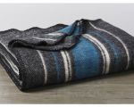 Local Wool Throw Blanket - Charcoal w/ Aqua Stripe
