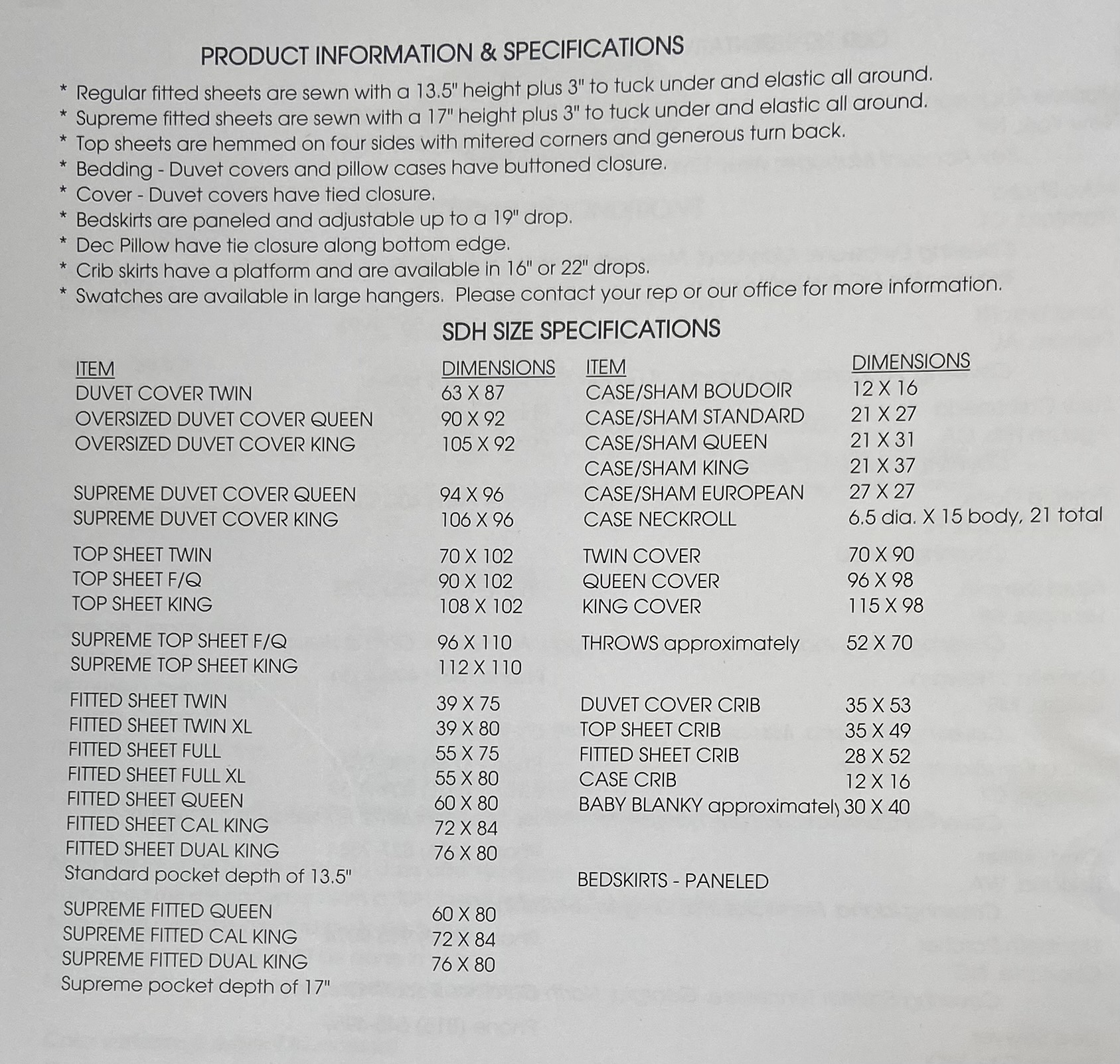 SDH Size Chart and Specs