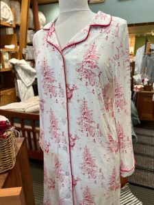 Organic Bamboo Night Shirt - White with Crimson Toile print