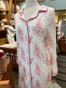 Organic Bamboo NightShirt - White with Crimson Toile