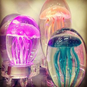 Glass Jelly Fish Paperweight & Desk Art 