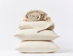 Organic Cotton Crinkled Percale - Undyed with Hazel/Rosehip Stripe