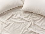 Organic Cotton Crinkled Percale - Undyed with Indigo-MidGray Stripe Detail